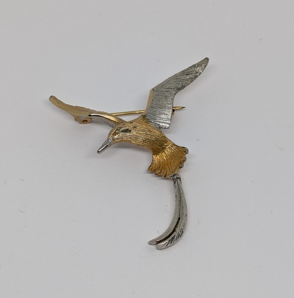 Vintage Brooch Silver Tone Gold Tone Bird Pin